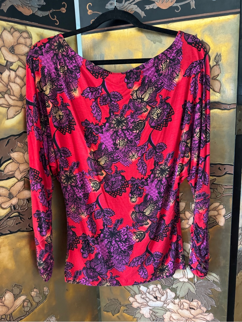 We The Free Red and Purple Floral Long-Sleeve Blouse